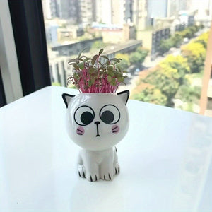 Planet Gates B 1pc, Ceramic Flower Pot Mini Cat Cartoon Cute Potted Plant Desktop Potted Cat Potted DIY Desk Decoration School Gift