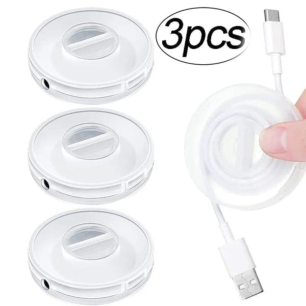 Planet Gates B-3Pcs Tie 1/2/3Pcs Transparent Charging Cord Organizer Portable Charger Cord Holder Round Storage Case Retractable Reel Box Cable Winder