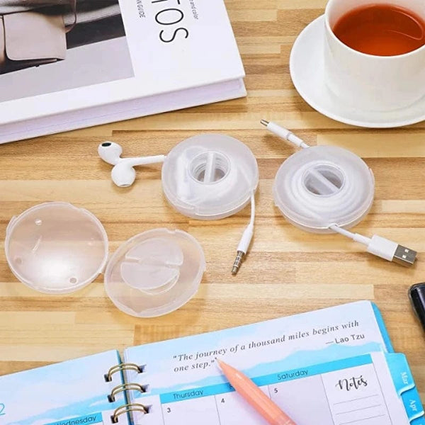Planet Gates B-3Pcs Tie 1/2/3Pcs Transparent Charging Cord Organizer Portable Charger Cord Holder Round Storage Case Retractable Reel Box Cable Winder