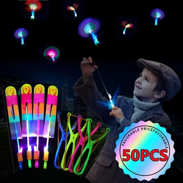 Planet Gates B / 50PCS 1/10/30/50pcs Amazing Light Toy Arrow Rocket Helicopter Flying Toy LED Light Toys Party Fun Gifts Rubber Band Catapult