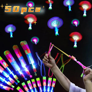 Planet Gates B / 50PCS 1/10/30/50pcs Amazing Light Toy Arrow Rocket Helicopter Flying Toy LED Light Toys Party Fun Gifts Rubber Band Catapult