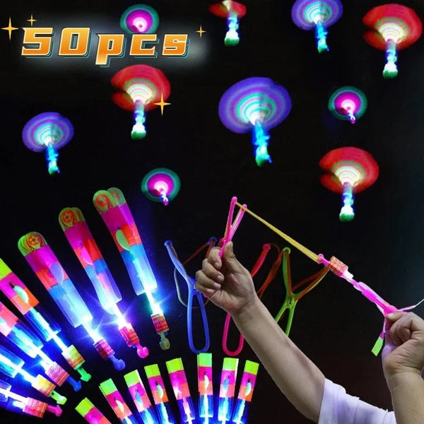 Planet Gates B / 50PCS 1/10/30/50pcs Amazing Light Toy Arrow Rocket Helicopter Flying Toy LED Light Toys Party Fun Gifts Rubber Band Catapult