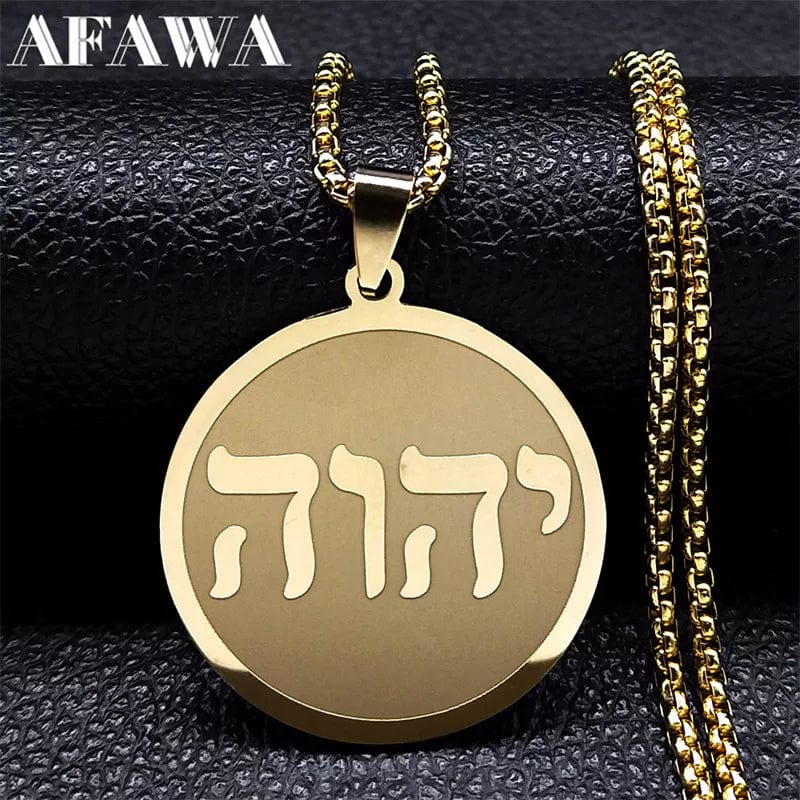 Planet Gates B 60CM BOX GD Tetragrammaton Jehovah Yahweh Hebrew Alphabet Necklace Women Men Stainless Steel Jewish Christianity Pendant Necklace Jewelry