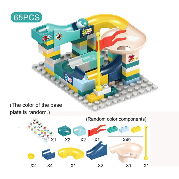 Planet Gates B 65pcs with plate 65pcs/set Marble Race Run Block Compatible Duploed Building Blocks Plastic Funnel Slide DIY Assembly Bricks Classic Base Plates