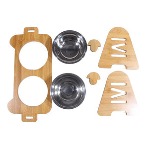 Planet Gates B Bamboo Elevated Dog Bowls with Stand Adjustable Raised Puppy Cat Food Water Bowls Holder Rabbit Feeder for Small Medium Pet with