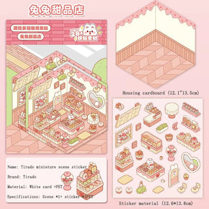 Planet Gates B Cartoon Miniature Scene Stickers, No Cutting Landscape Stickers 3D Stereoscopic Hut Hand Tent Children's Stickers Quiet Book