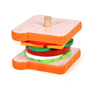 Planet Gates B Children Pretend Play Kitchen Toys Hamburger Sandwich Simulation Food Matching Games Montessori Educational Wooden Stacking Toys