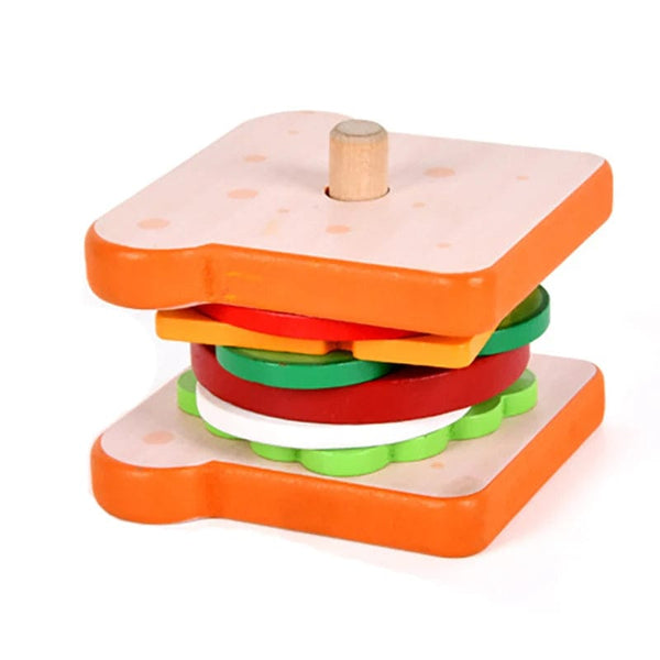 Planet Gates B Children Pretend Play Kitchen Toys Hamburger Sandwich Simulation Food Matching Games Montessori Educational Wooden Stacking Toys