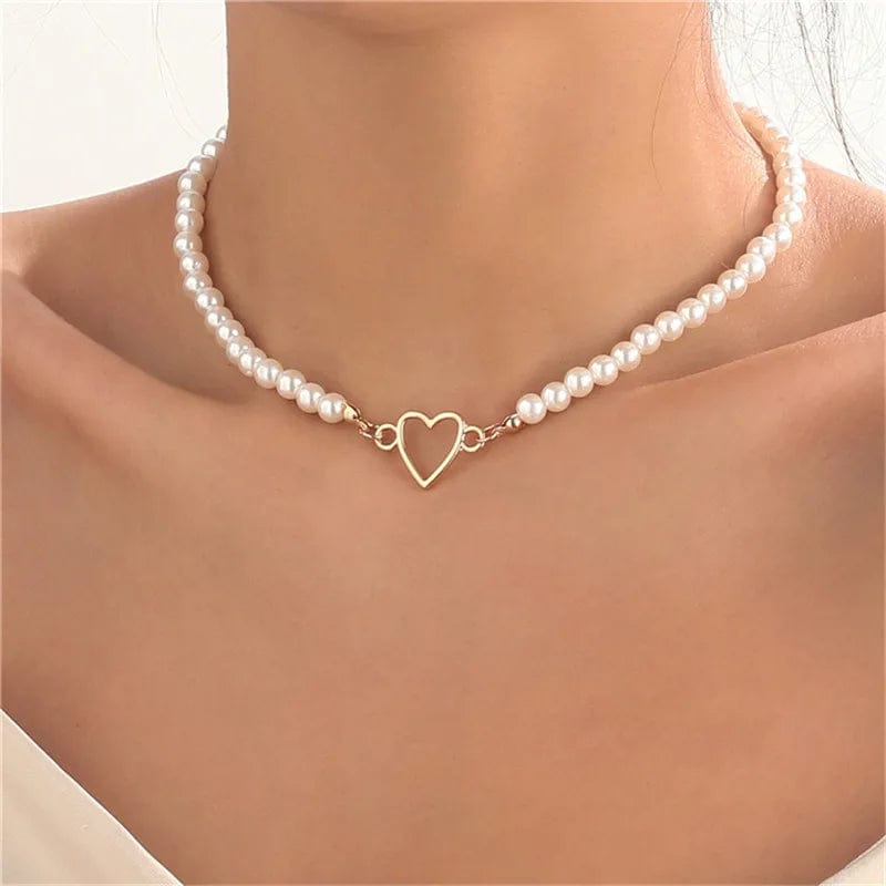 Planet Gates B Imitation Pearl Trendy Love Heart  Choker Necklace Female Personality Party Fashion Clavicle Collier Colar Perlas Collar Gift