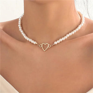 Planet Gates B Imitation Pearl Trendy Love Heart  Choker Necklace Female Personality Party Fashion Clavicle Collier Colar Perlas Collar Gift
