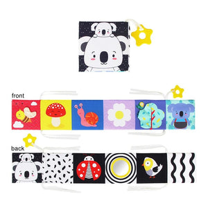 Planet Gates B- Koala Sensory Cloth Book High Contrast Baby Toys 0-12 Months Newborn Crib Toys Black and White Animal Cloth Books Montessori Baby Book