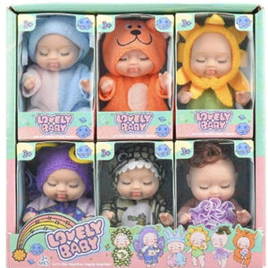Planet Gates B set 6pcs 6/8Pcs Set Sleeping Mini Baby Dolls Reborn Lifelike Cute Adorable Dolls With Butterfly Crocodile Sunflower Outfits Playset Giftb