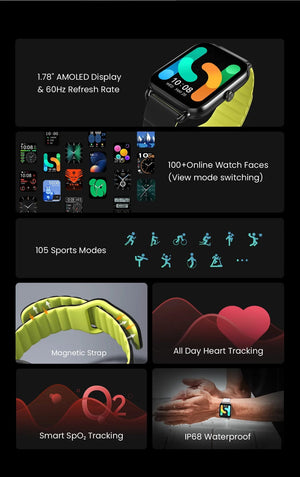 Planet Gates B TWO Straps HAYLOU RS4 Plus Smartwatch 1.78'' AMOLED Display 105 Sports Modes 10-day Battery Life Smart Watch SpO₂ Heart Rate Sleep Monitor