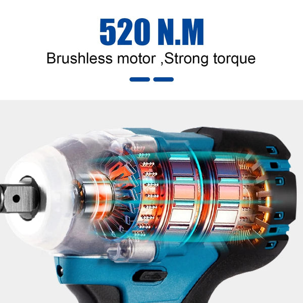 Planet Gates B Without Battery / CHINA Drillpro 520N.M Brushless Cordless Electric Impact Wrench 1/2 inch Socket Wrench Power Tools Rechargeable For Makita 18V Battery