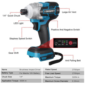 Planet Gates B Without Battery / CHINA Drillpro 520N.M Brushless Cordless Electric Impact Wrench 1/2 inch Socket Wrench Power Tools Rechargeable For Makita 18V Battery
