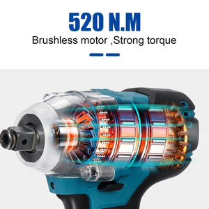 Planet Gates B Without Battery / CHINA Drillpro 520N.M Brushless Cordless Electric Impact Wrench 1/2 inch Socket Wrench Power Tools Rechargeable For Makita 18V Battery