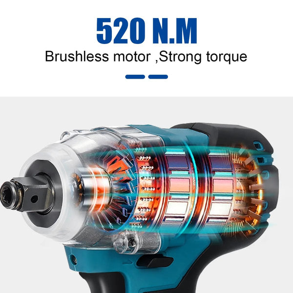 Planet Gates B Without Battery / CHINA Drillpro 520N.M Brushless Cordless Electric Impact Wrench 1/2 inch Socket Wrench Power Tools Rechargeable For Makita 18V Battery
