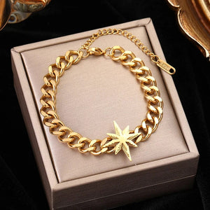 Planet Gates B028 EILIECK 316L Stainless Steel Gold Color Bracelet for Women Simple Style Link Chain Bangle Trendy Fashion Non-fading Jewelry Gift