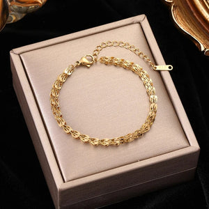 Planet Gates B028 EILIECK 316L Stainless Steel Gold Color Bracelet for Women Simple Style Link Chain Bangle Trendy Fashion Non-fading Jewelry Gift