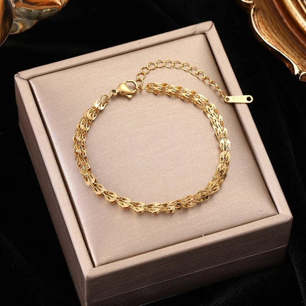 Planet Gates B028 EILIECK 316L Stainless Steel Gold Color Bracelet for Women Simple Style Link Chain Bangle Trendy Fashion Non-fading Jewelry Gift