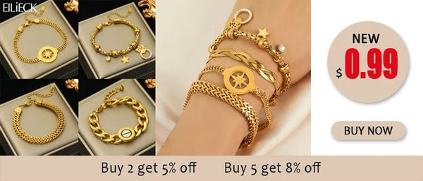 Planet Gates B028 EILIECK 316L Stainless Steel Gold Color Bracelet for Women Simple Style Link Chain Bangle Trendy Fashion Non-fading Jewelry Gift