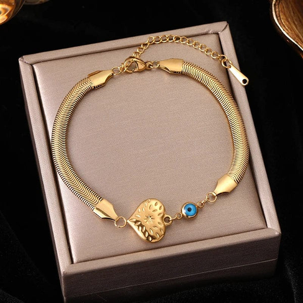 Planet Gates B028 EILIECK 316L Stainless Steel Gold Color Bracelet for Women Simple Style Link Chain Bangle Trendy Fashion Non-fading Jewelry Gift