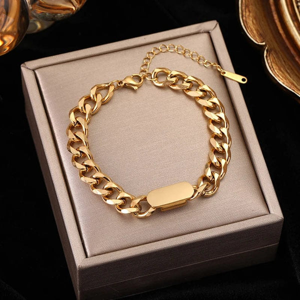 Planet Gates B028 EILIECK 316L Stainless Steel Gold Color Bracelet for Women Simple Style Link Chain Bangle Trendy Fashion Non-fading Jewelry Gift