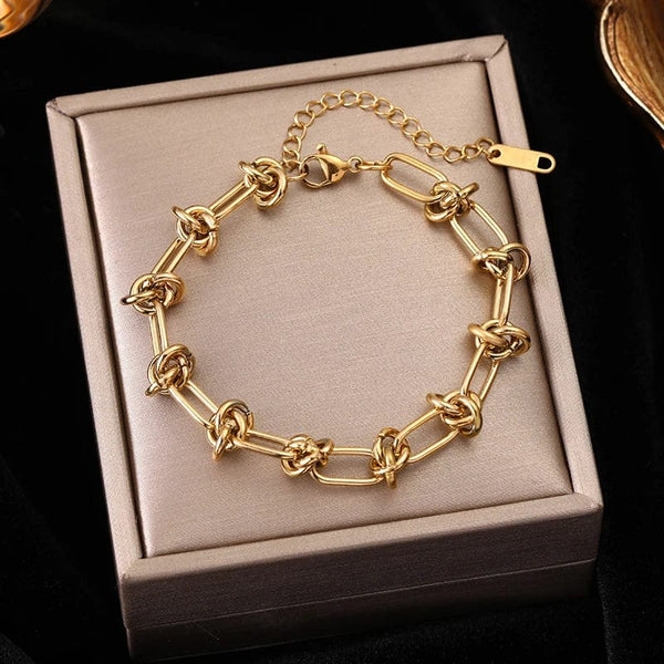 Planet Gates B028 EILIECK 316L Stainless Steel Gold Color Bracelet for Women Simple Style Link Chain Bangle Trendy Fashion Non-fading Jewelry Gift