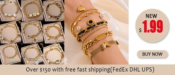 Planet Gates B028 EILIECK 316L Stainless Steel Gold Color Bracelet for Women Simple Style Link Chain Bangle Trendy Fashion Non-fading Jewelry Gift