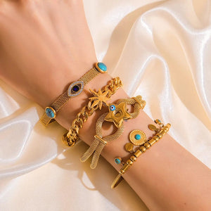 Planet Gates B028 EILIECK 316L Stainless Steel Gold Color Bracelet for Women Simple Style Link Chain Bangle Trendy Fashion Non-fading Jewelry Gift