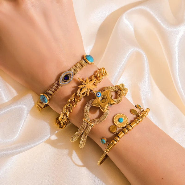 Planet Gates B028 EILIECK 316L Stainless Steel Gold Color Bracelet for Women Simple Style Link Chain Bangle Trendy Fashion Non-fading Jewelry Gift