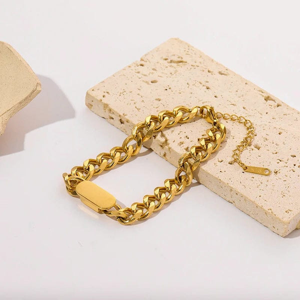 Planet Gates B028 EILIECK 316L Stainless Steel Gold Color Bracelet for Women Simple Style Link Chain Bangle Trendy Fashion Non-fading Jewelry Gift