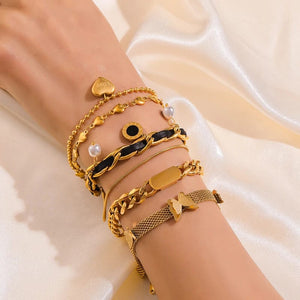 Planet Gates B028 EILIECK 316L Stainless Steel Gold Color Bracelet for Women Simple Style Link Chain Bangle Trendy Fashion Non-fading Jewelry Gift