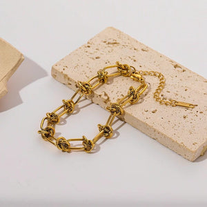 Planet Gates B028 EILIECK 316L Stainless Steel Gold Color Bracelet for Women Simple Style Link Chain Bangle Trendy Fashion Non-fading Jewelry Gift