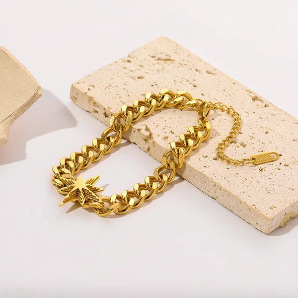 Planet Gates B028 EILIECK 316L Stainless Steel Gold Color Bracelet for Women Simple Style Link Chain Bangle Trendy Fashion Non-fading Jewelry Gift