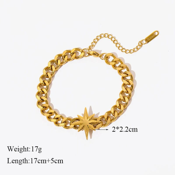 Planet Gates B028 EILIECK 316L Stainless Steel Gold Color Bracelet for Women Simple Style Link Chain Bangle Trendy Fashion Non-fading Jewelry Gift
