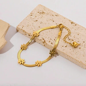 Planet Gates B028 EILIECK 316L Stainless Steel Gold Color Bracelet for Women Simple Style Link Chain Bangle Trendy Fashion Non-fading Jewelry Gift