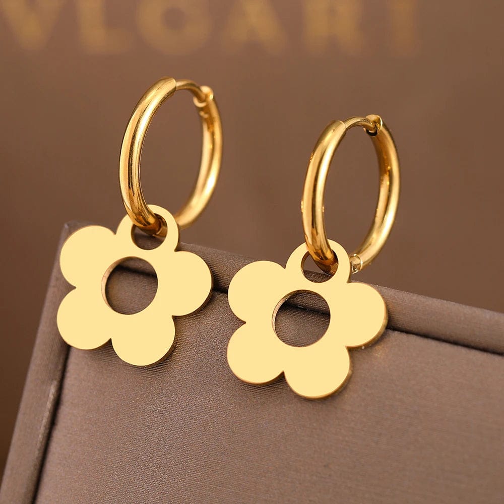 Planet Gates Stainless Steel Earrings Cute Cartoon Flower Pendants Korean Fashion Hoop Earrings For Women Jewelry Best Friend Wedding Gifts