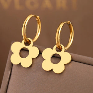 Planet Gates B1043 Stainless Steel Earrings Cute Cartoon Flower Pendants Korean Fashion Hoop Earrings For Women Jewelry Best Friend Wedding Gifts
