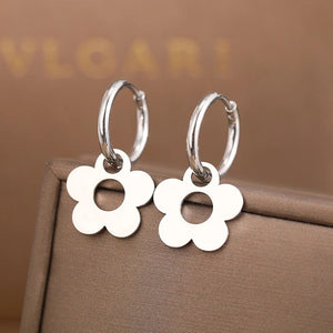 Planet Gates B1044 Stainless Steel Earrings Cute Cartoon Flower Pendants Korean Fashion Hoop Earrings For Women Jewelry Best Friend Wedding Gifts