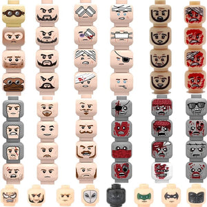 Planet Gates B27-9-4 WW2 Military Army Emotional Expression Building Blocks Zombies Face Soldier Figure Injured Head Bandage Bricks Halloween Kid Toy