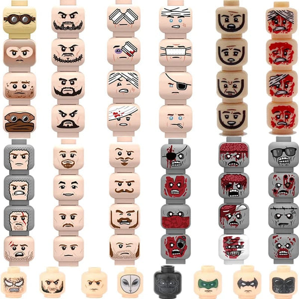 Planet Gates B27-9-4 WW2 Military Army Emotional Expression Building Blocks Zombies Face Soldier Figure Injured Head Bandage Bricks Halloween Kid Toy