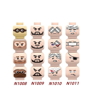 Planet Gates B27-9-4 WW2 Military Army Emotional Expression Building Blocks Zombies Face Soldier Figure Injured Head Bandage Bricks Halloween Kid Toy