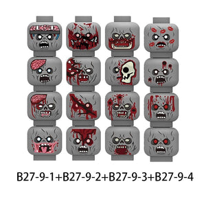 Planet Gates B27-9-4 WW2 Military Army Emotional Expression Building Blocks Zombies Face Soldier Figure Injured Head Bandage Bricks Halloween Kid Toy
