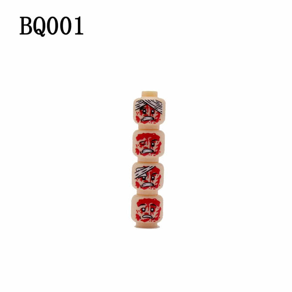 Planet Gates B27-9-4 WW2 Military Army Emotional Expression Building Blocks Zombies Face Soldier Figure Injured Head Bandage Bricks Halloween Kid Toy