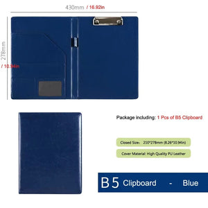 Planet Gates B5 Blue Metal Clip A5 / B5 Leather Padfolio Portfolio File Folder Clipboard Document Holder Business Contract Paper Clamp Writing Pad for Office