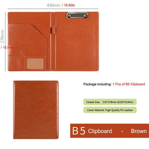 Planet Gates B5 Brown Metal Clip A5 / B5 Leather Padfolio Portfolio File Folder Clipboard Document Holder Business Contract Paper Clamp Writing Pad for Office