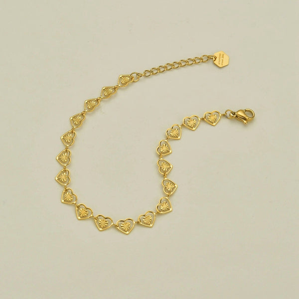 Planet Gates B541 High Quality Stainless Steel 14K Gold Plated Hollow Heart Bracelet For Woman Charm Wedding Engagement Party Fashion Jewelry