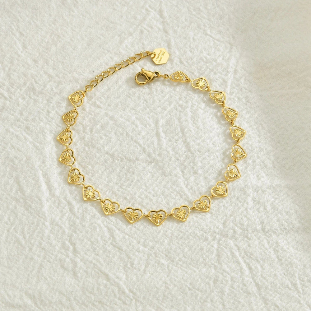 Planet Gates B541 High Quality Stainless Steel 14K Gold Plated Hollow Heart Bracelet For Woman Charm Wedding Engagement Party Fashion Jewelry