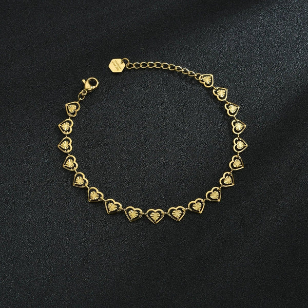 Planet Gates B541 High Quality Stainless Steel 14K Gold Plated Hollow Heart Bracelet For Woman Charm Wedding Engagement Party Fashion Jewelry